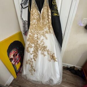 Elegant Gold and White Prom Dress